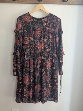 Loft Long Sleeve Dark Floral Paisley Mini Dress Size 6